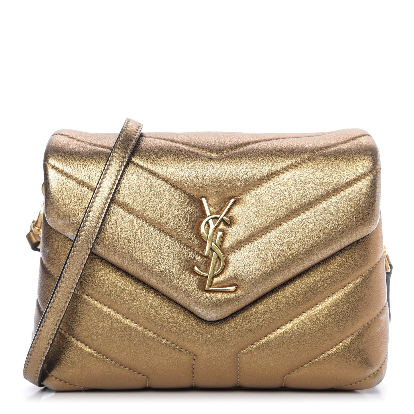 Metallic Calfskin Y Quilted Monogram Toy Loulou Crossbody Bag Gold