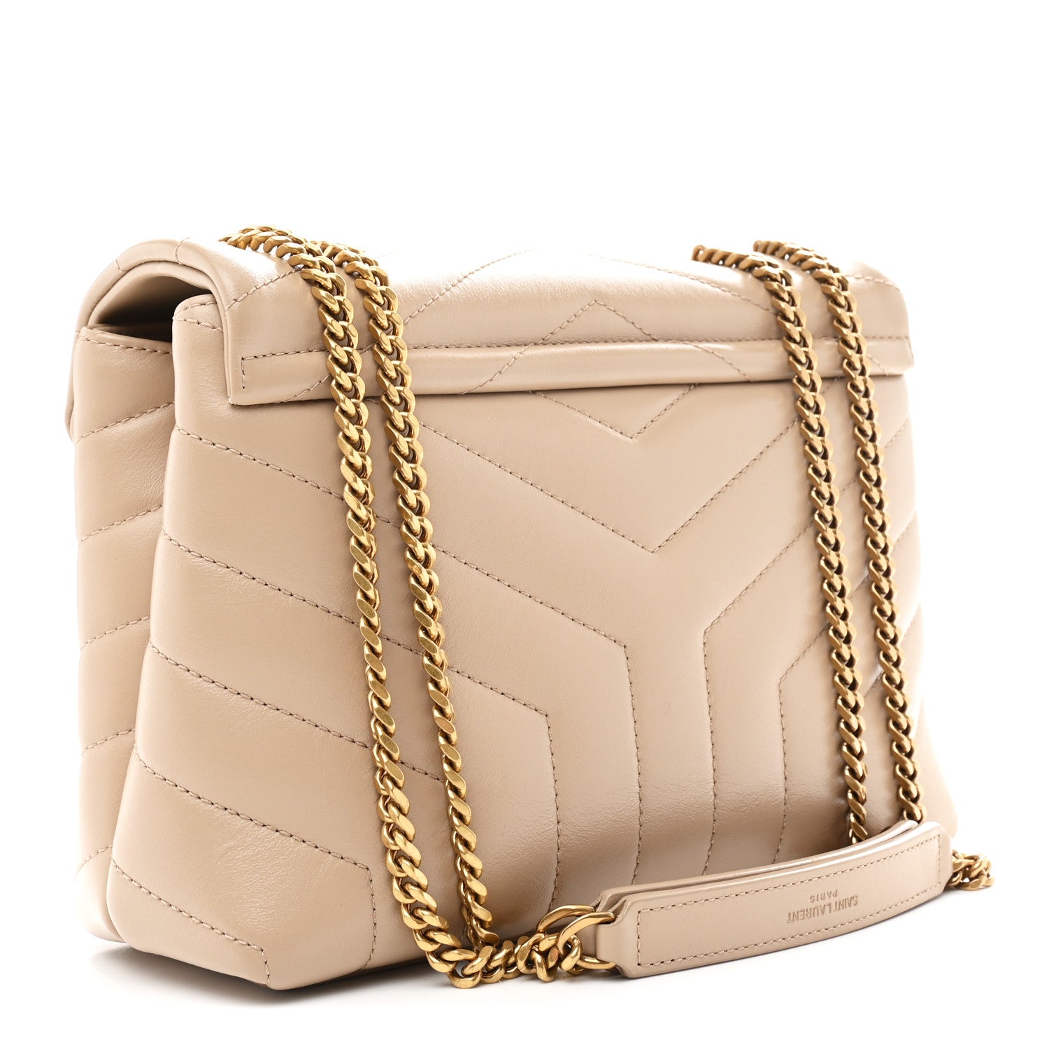 Saint Laurent Calfskin Y Quilted Monogram Small Loulou Chain Satchel Dark Beige 3 of 10