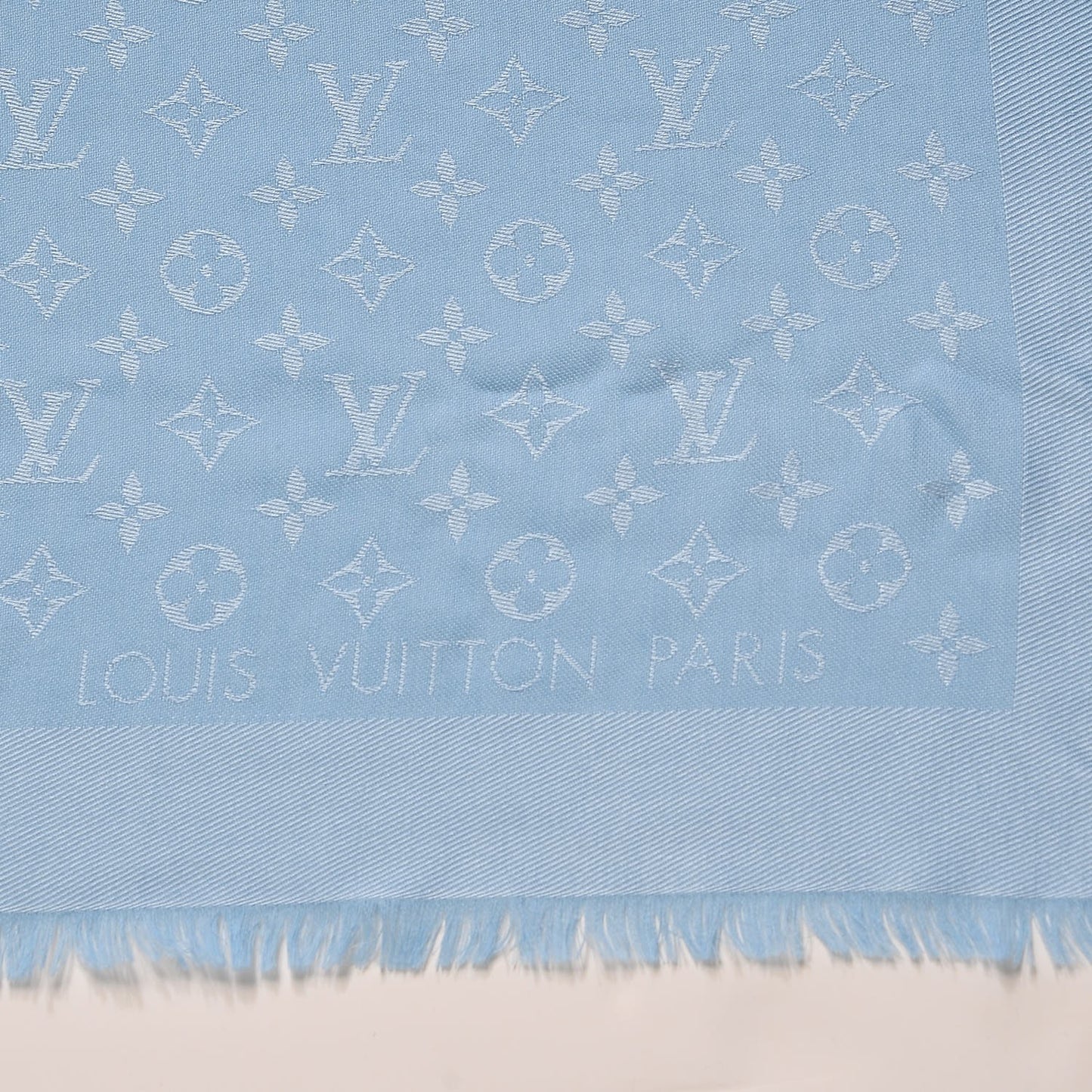 Silk Wool Monogram Shawl Blue Ciel