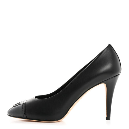 Chanel Lambskin Patent Calfskin Cap Toe CC Pumps 37 Black 1 of 10