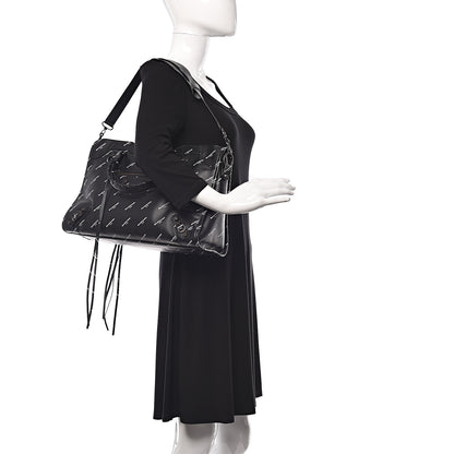 Balenciaga Veau Allover Logo Classic Hardware City Black White 2 of 10