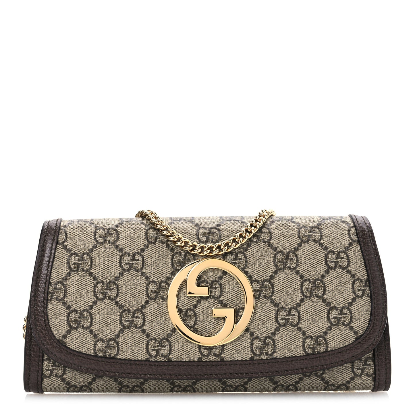 GG Supreme Monogram Textured Dollar Calfskin Blondie Continental Chain Wallet Beige Ebony New Acero