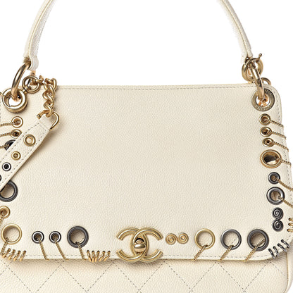 Chanel Caviar Quilted Grommet Embellished Small Piercing Chic Flap Bag Ivory 12 of 12
