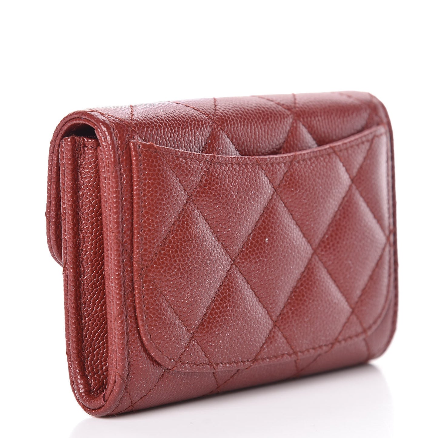 Iridescent Caviar Quilted Flap Card Holder Wallet Burgundy