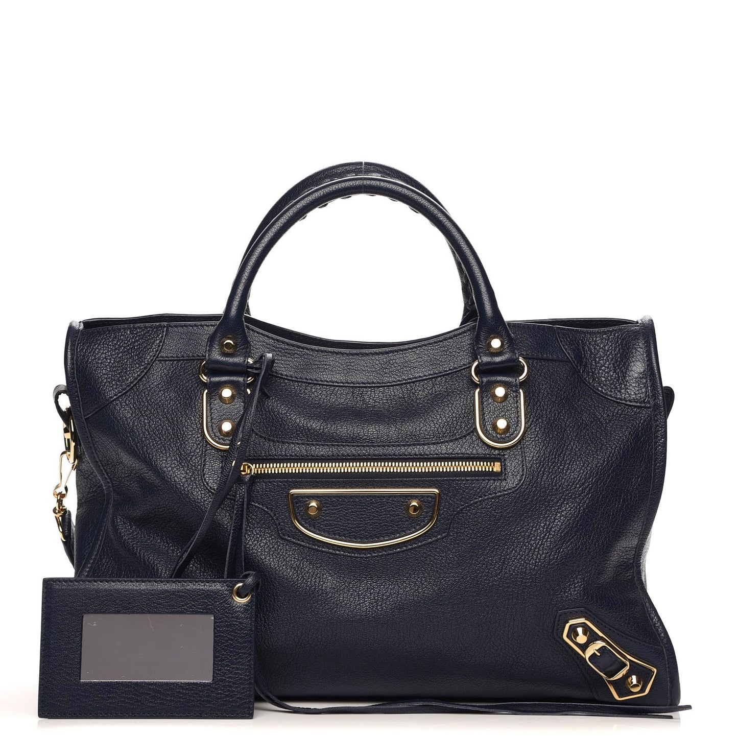 Chevre Gold Metallic Edge Hardware City Bleu Nuit Dark Sea