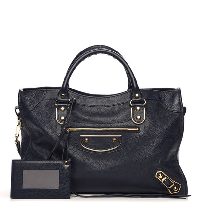 Balenciaga Chevre Gold Metallic Edge Hardware City Bleu Nuit Dark Sea 1 of 8