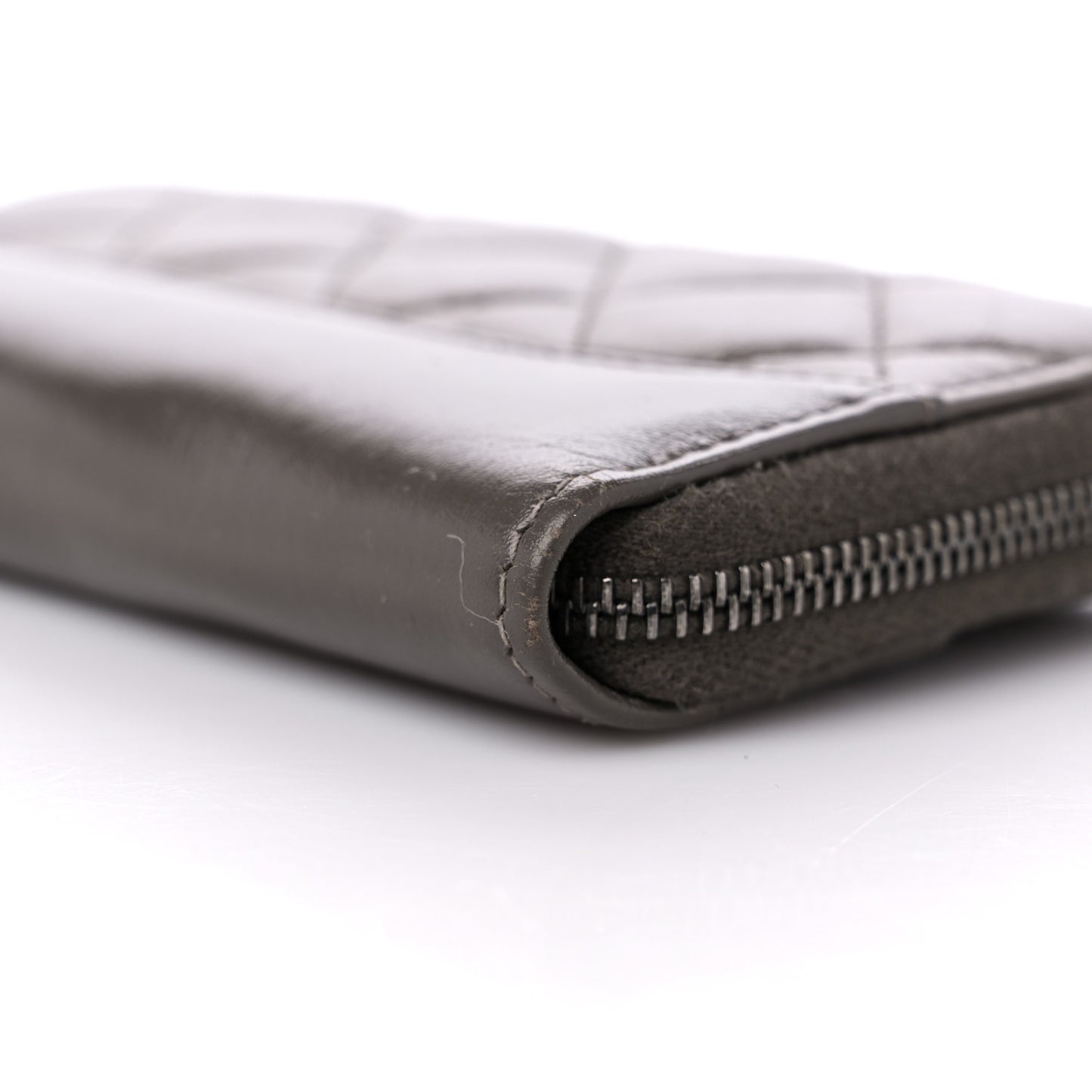 Aged Calfskin Quilted Small Gabrielle Zip Around Wallet Khaki