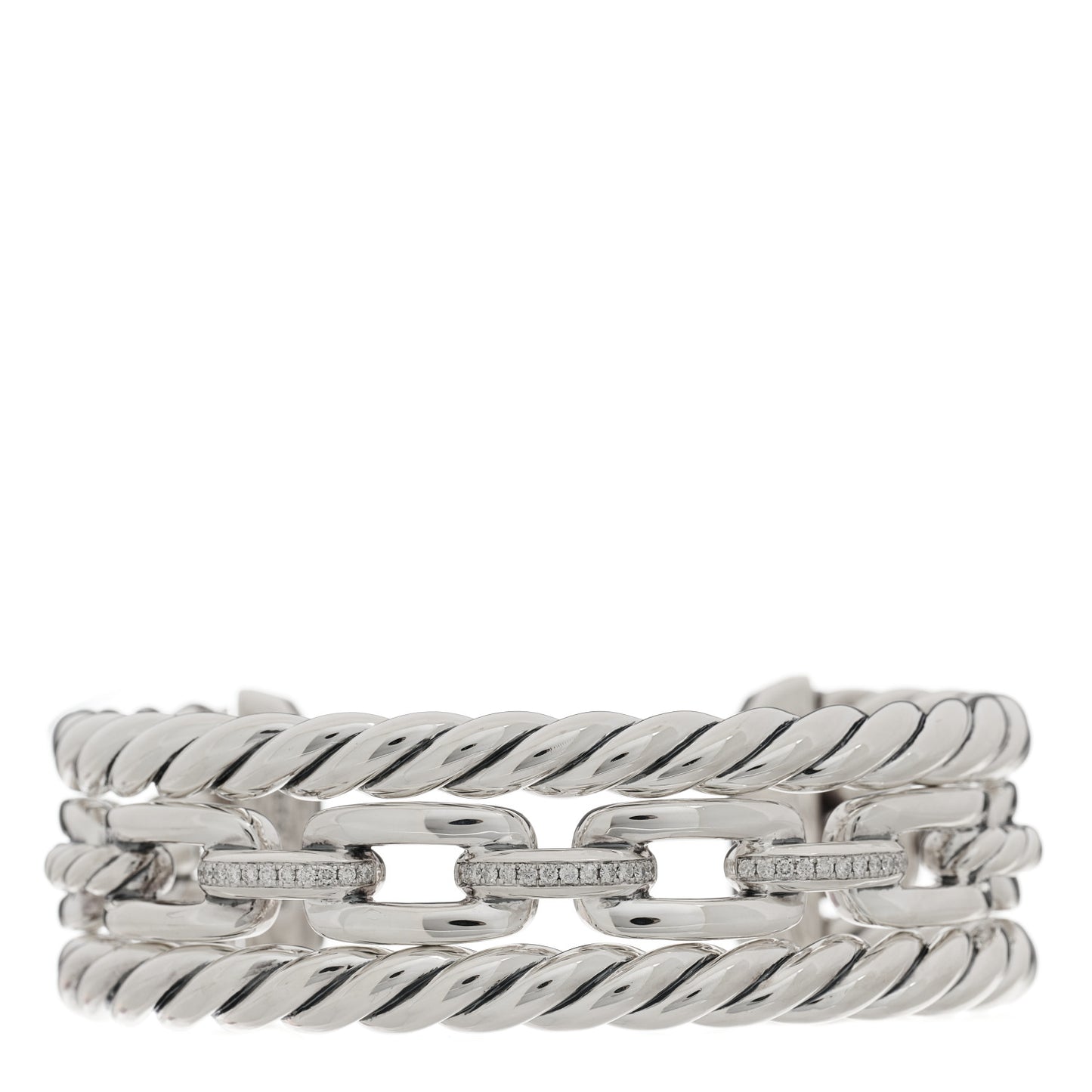 Sterling Silver Diamond Wellesley Link Three-Row Cuff Bracelet