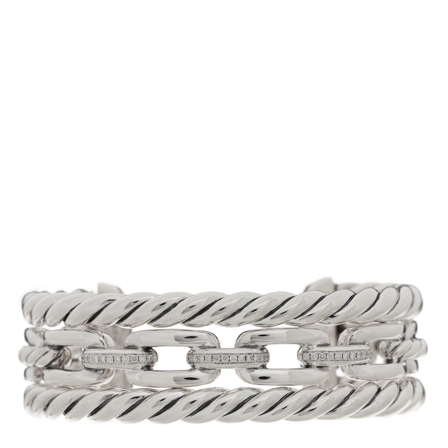 David Yurman Sterling Silver Diamond Wellesley Link Three-Row Cuff Bracelet 1 of 4