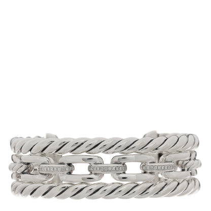 David Yurman Sterling Silver Diamond Wellesley Link Three-Row Cuff Bracelet 1 of 4