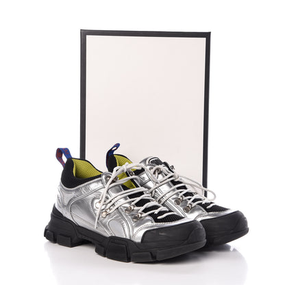 Gucci X SEGA Metallic Calfskin Mesh Womens Flashtrek Sneakers 41 Silver Black 11 of 11
