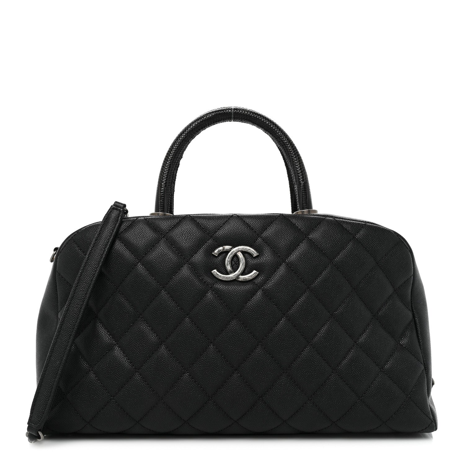 Chanel Caviar Lizard Quilted Coco Handle Bowler Black 1 of 16