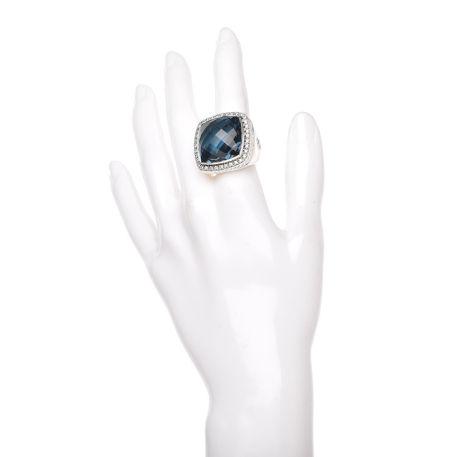 David Yurman Sterling Silver Diamond Hampton Blue Topaz 20mm Albion Statement Ring 55 7 2 of 5