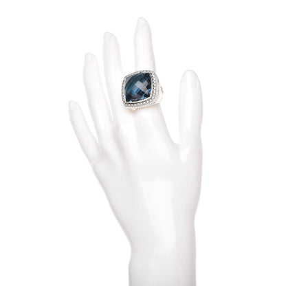 David Yurman Sterling Silver Diamond Hampton Blue Topaz 20mm Albion Statement Ring 55 7 2 of 5