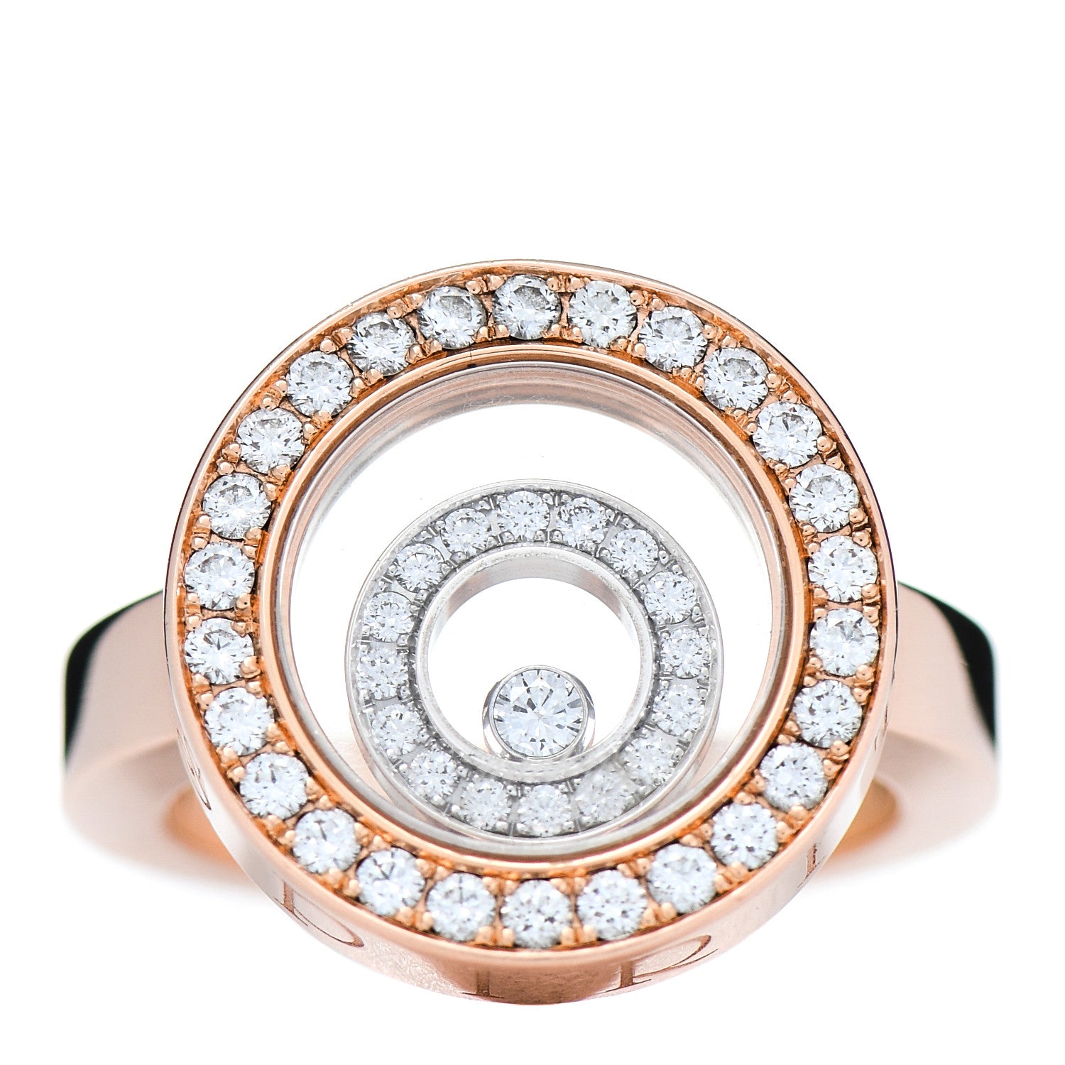 Chopard 18K Rose White Gold Diamond Happy Spirit Ring 55 7.25 1 of 6