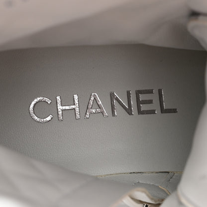 Chanel Caviar Calfskin Quilted Chain Lace Up Combat Boots 38 White Black 6 of 10