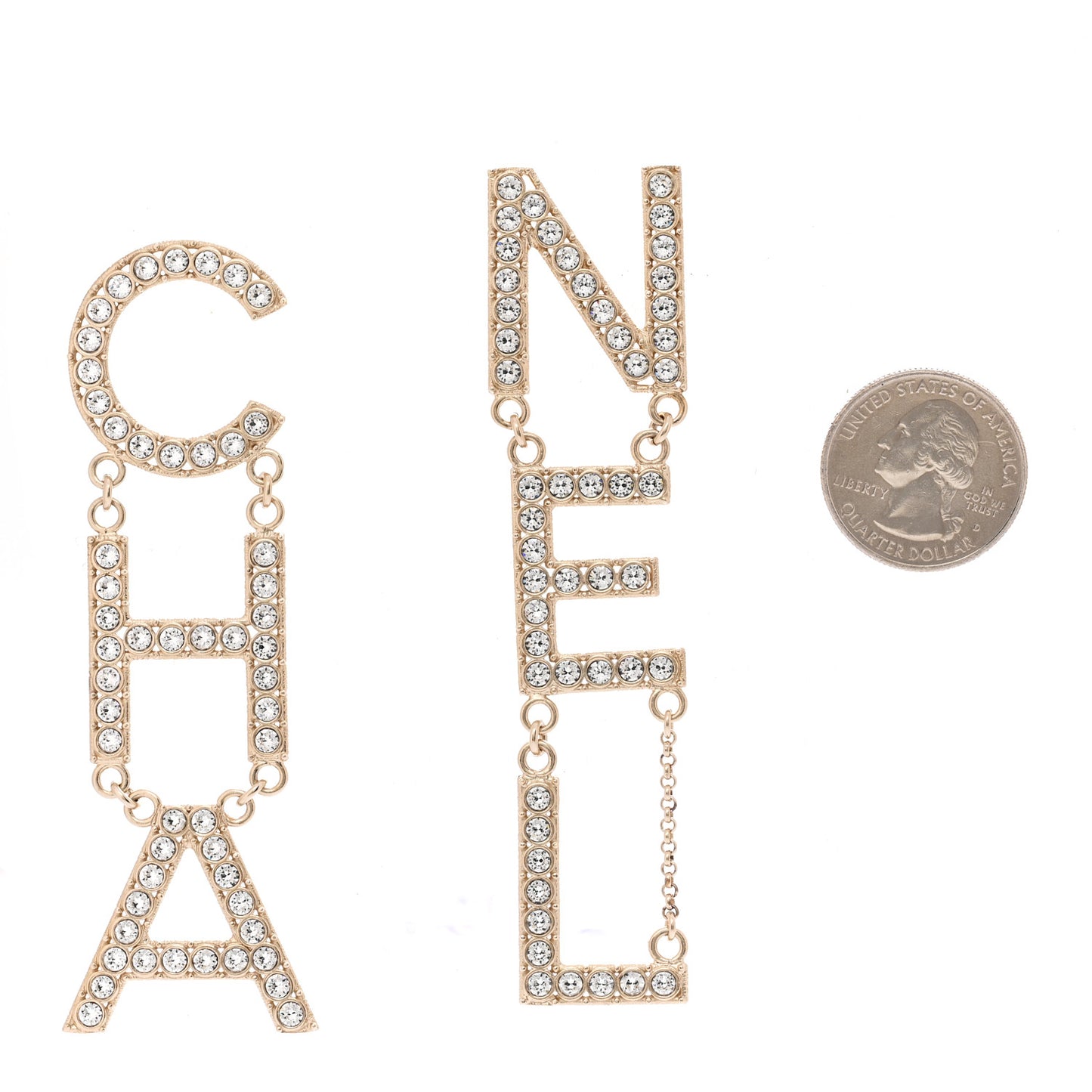 Crystal Cha-Nel Logo Drop Earrings Gold