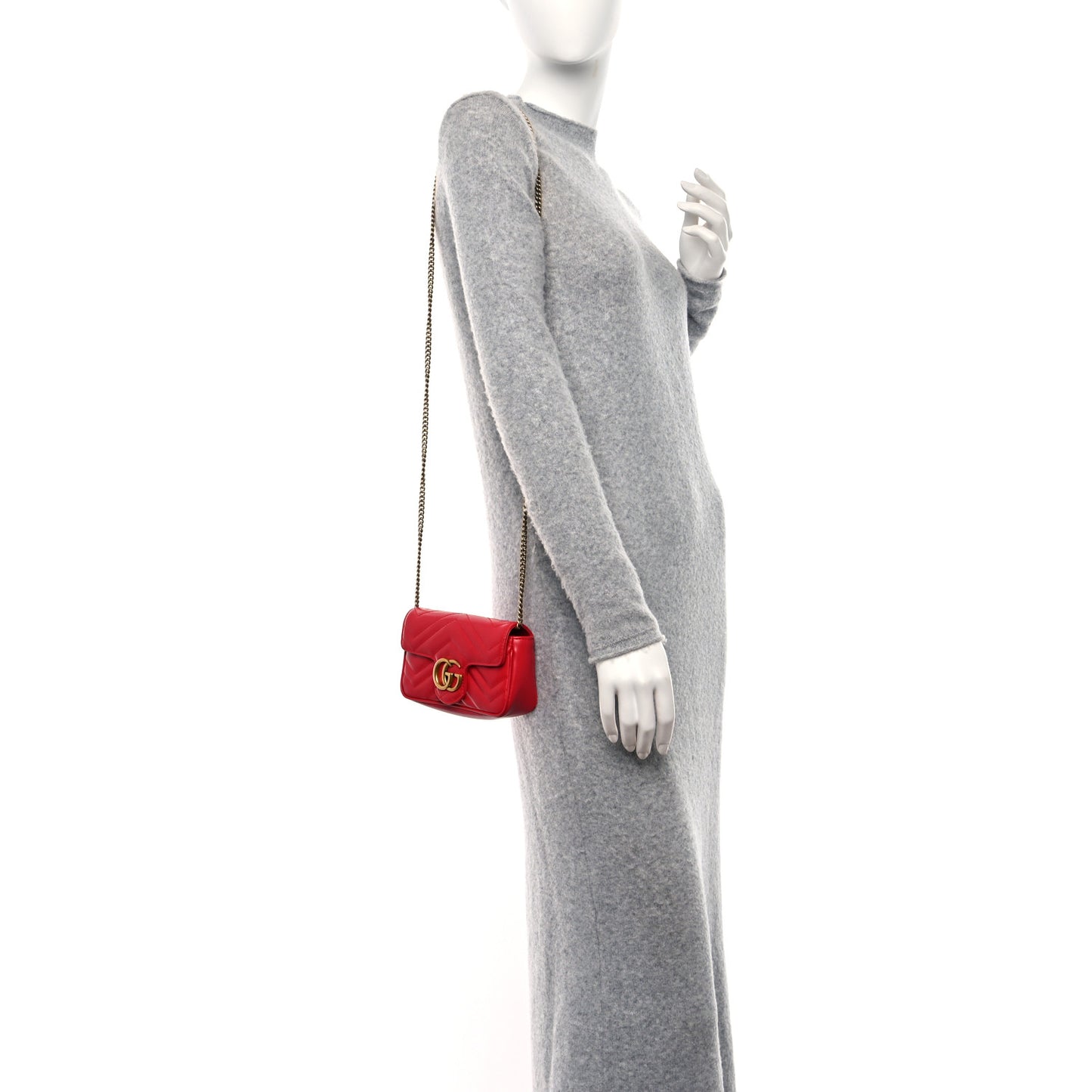 Calfskin Matelasse Super Mini GG Marmont Shoulder Bag Hibiscus Red