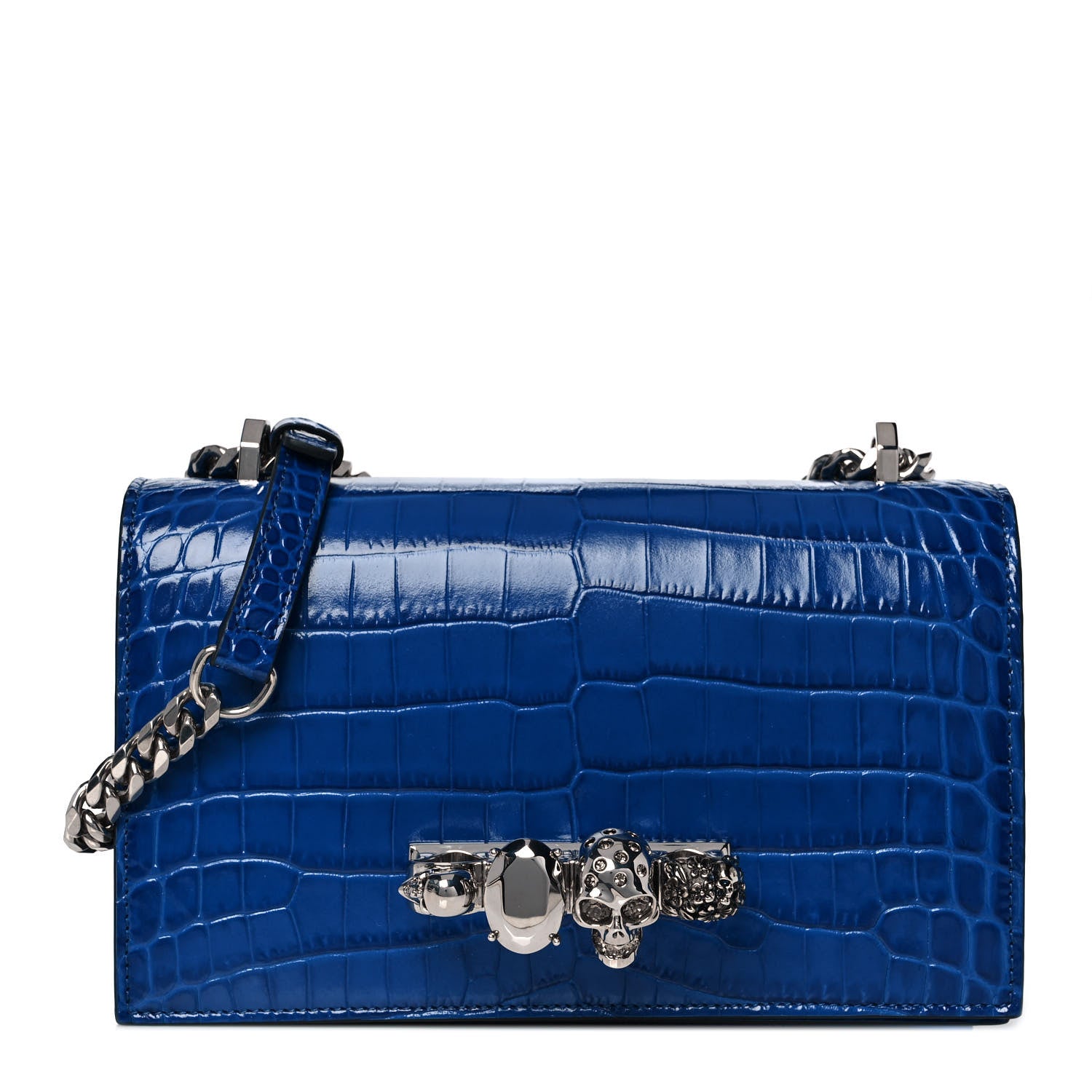 Alexander McQueen Shiny Crocodile Embossed Jeweled Satchel Industrial Blue 1 of 9