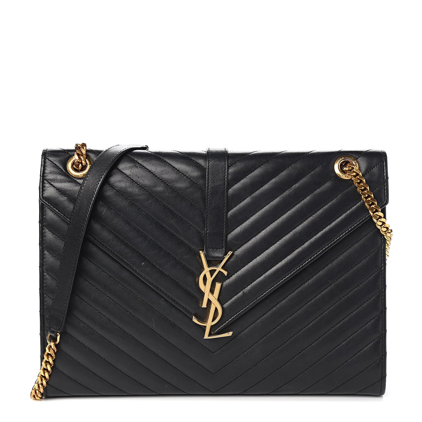Smooth Calfskin Matelasse Chevron Large Monogram Satchel Black