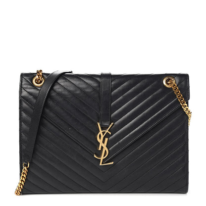 Saint Laurent Smooth Calfskin Matelasse Chevron Large Monogram Satchel Black 1 of 10