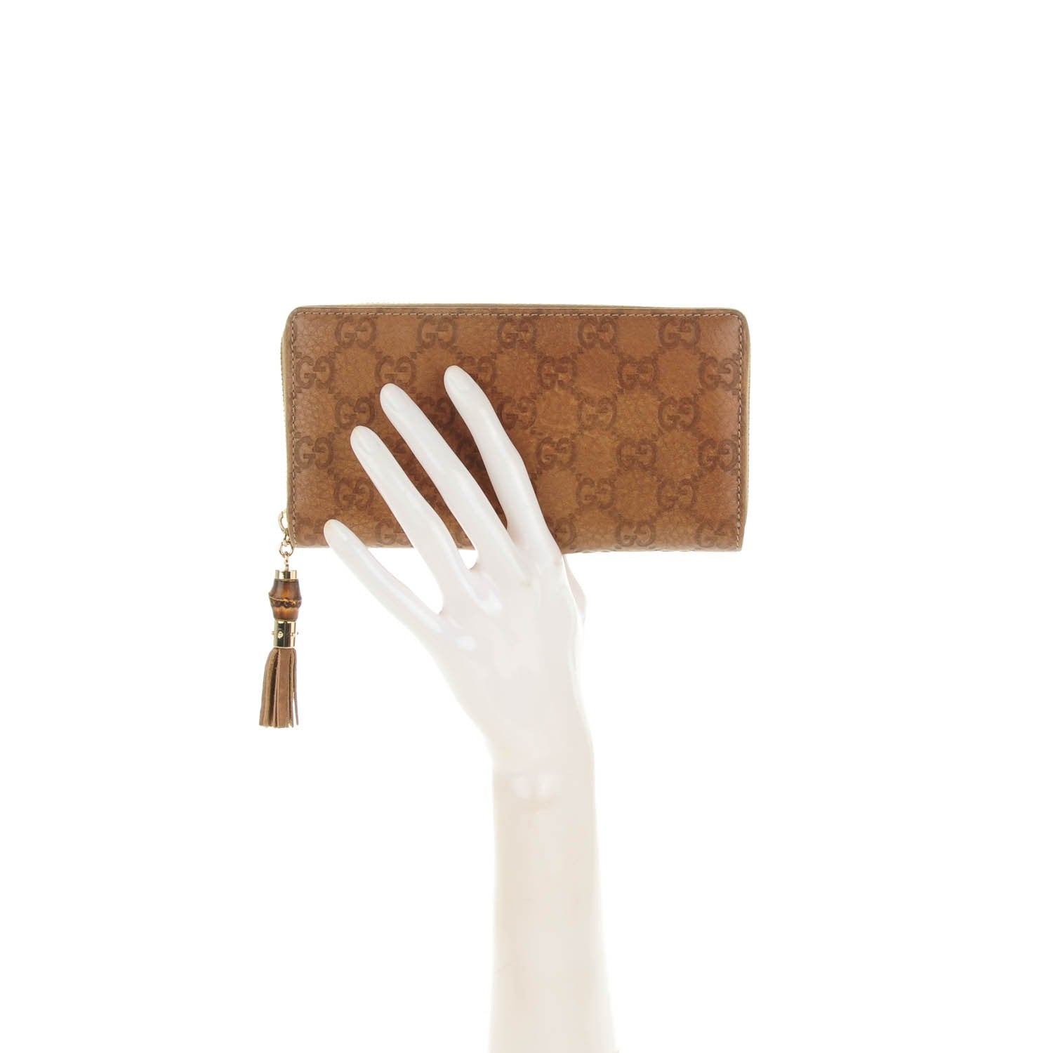 Gucci Guccissima Bamboo Tassel Zip Around Wallet Light Brown 2 of 7