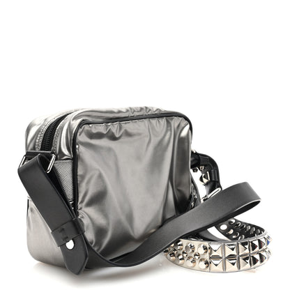 Prada Metallic Tessuto Nylon Metal Studded Shoulder Bag Ferro Black 3 of 9