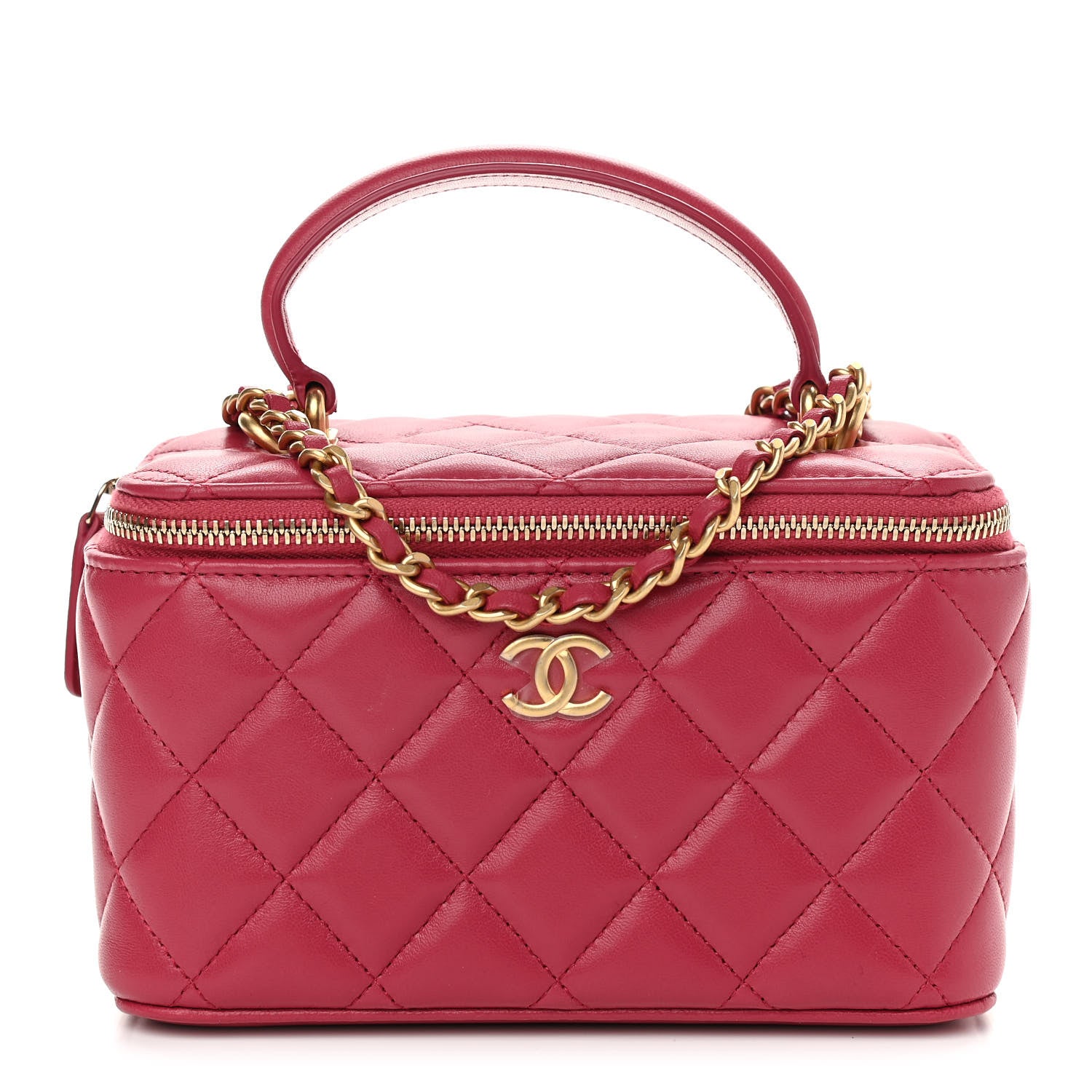 Chanel Lambskin Quilted Small Top Handle Vanity Case With Chain Dark Pink 1 of 11