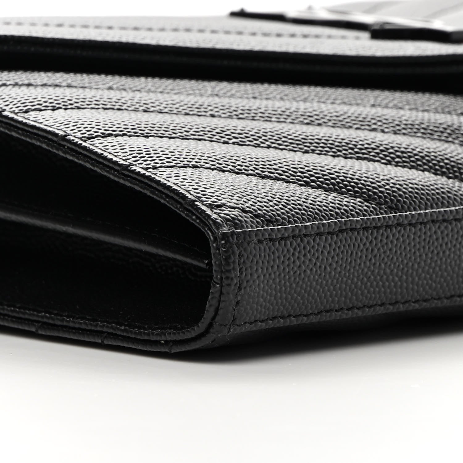Saint Laurent Grain De Poudre Matelasse Chevron Monogram Chain Wallet Black 9 of 12