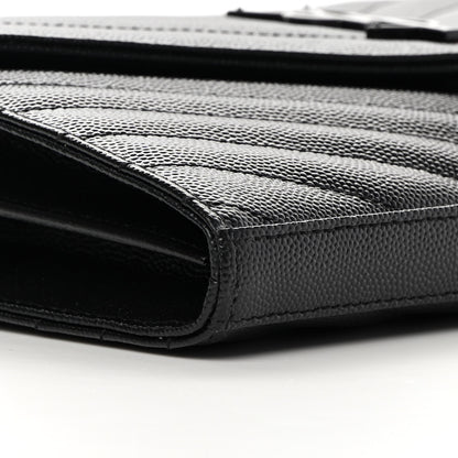 Saint Laurent Grain De Poudre Matelasse Chevron Monogram Chain Wallet Black 9 of 12