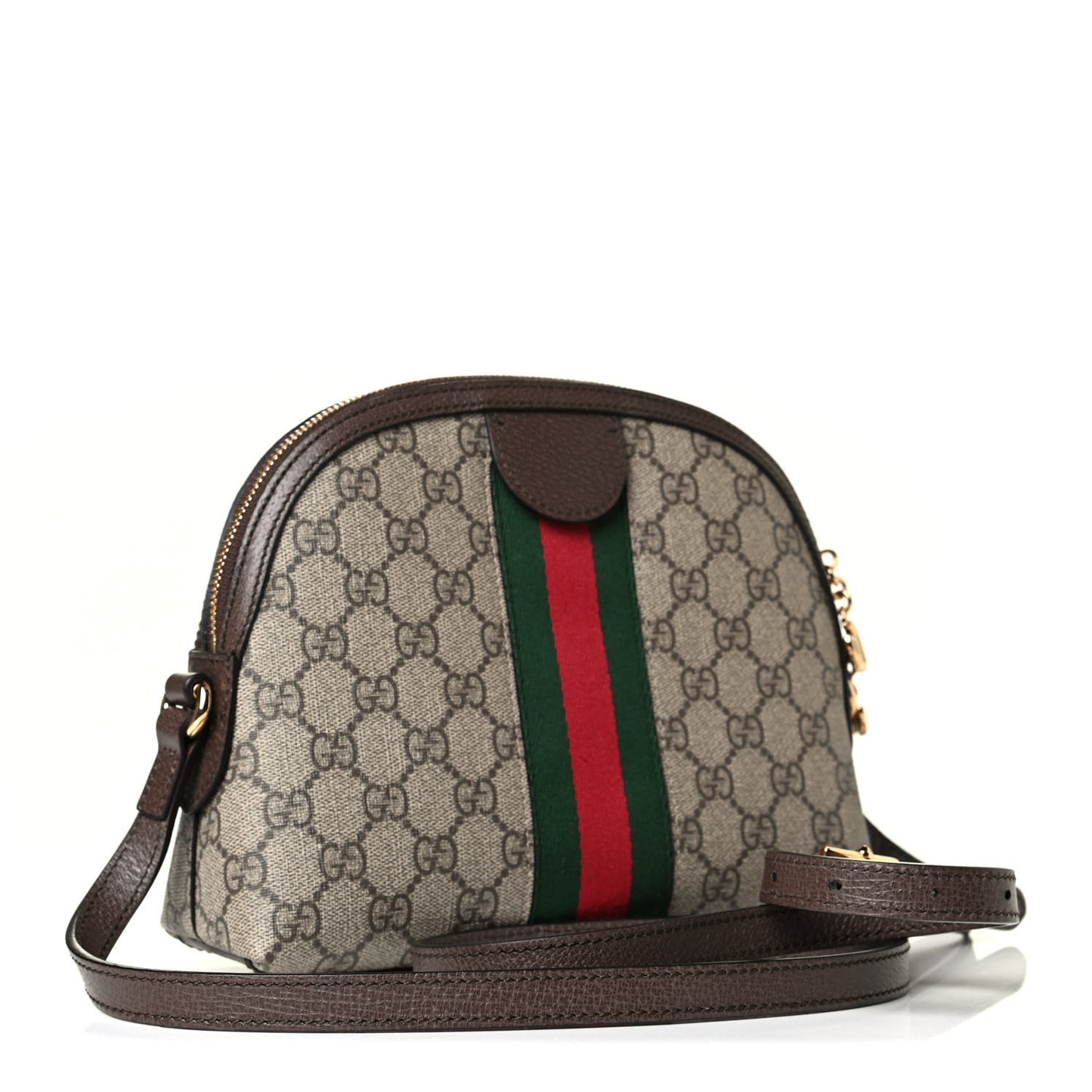 GG Supreme Monogram Textured Dollar Calfskin Web Small Ophidia Dome Shoulder Bag Beige Ebony New Acero