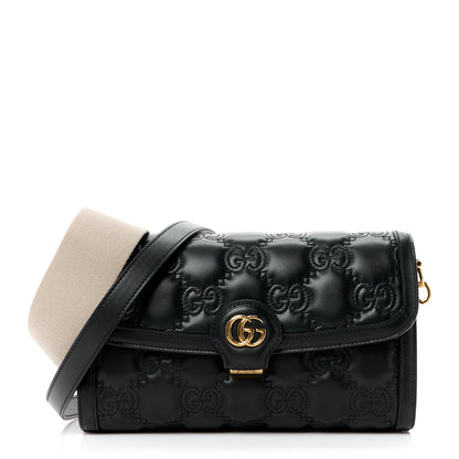 Gucci Calfskin GG Matelasse Small Flap Shoulder Bag Black Natural 1 of 13