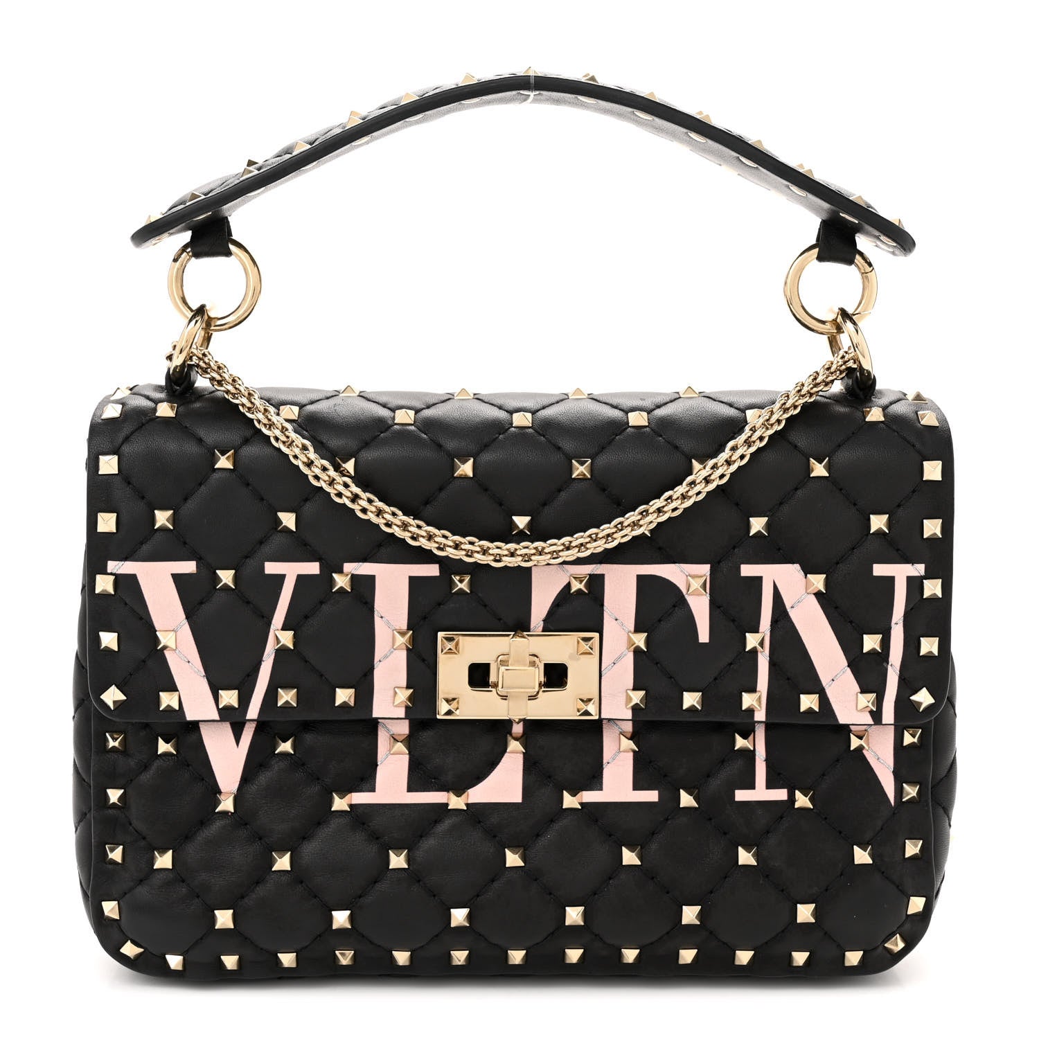 Valentino Garavani Lambskin VLTN Print Medium Rockstud Spike Shoulder Bag Black 1 of 11