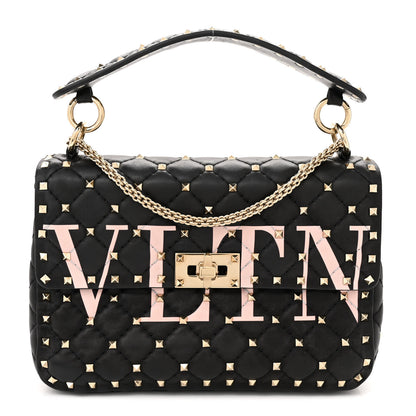 Valentino Garavani Lambskin VLTN Print Medium Rockstud Spike Shoulder Bag Black 1 of 11