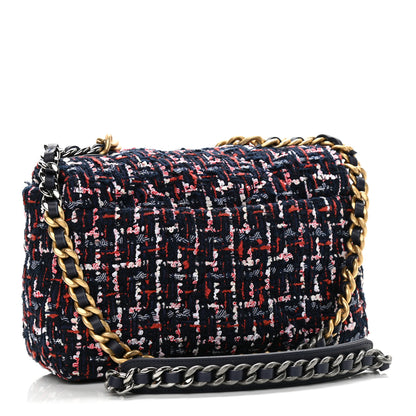 Chanel Tweed Quilted Medium Chanel 19 Flap Navy Blue White Red 3 of 10