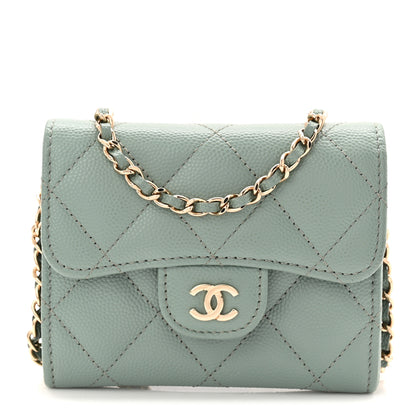 Chanel Caviar Quilted Flap Card Holder On Chain Light Green 1 of 11