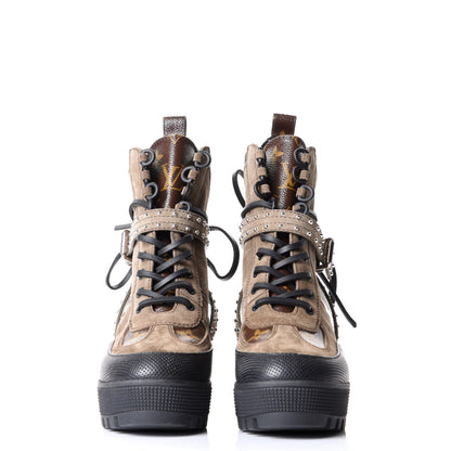 Louis Vuitton Suede Calfskin Monogram Laureate Platform Desert Boots 36.5 Kaki 3 of 9