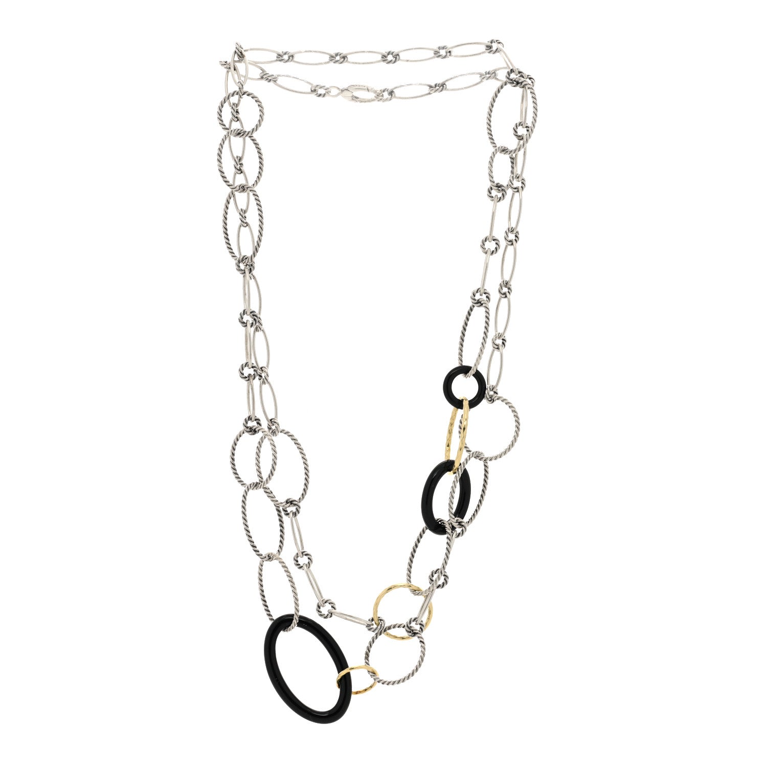 David Yurman Sterling Silver 18K Yellow Gold Black Ceramic Mobile Chain Necklace 2 of 3