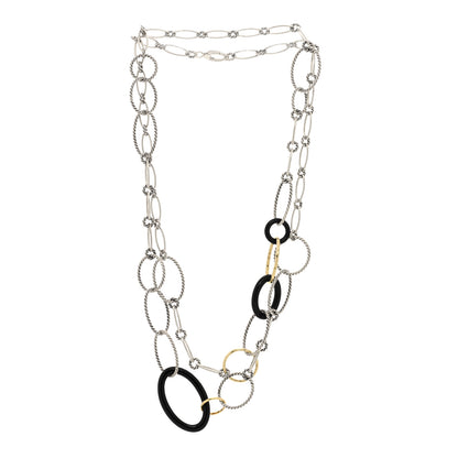 David Yurman Sterling Silver 18K Yellow Gold Black Ceramic Mobile Chain Necklace 2 of 3