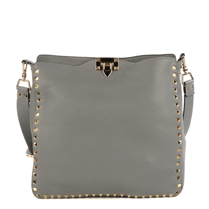 Valentino Garavani Pebbled Calfskin Large Rockstud Flip-Lock Messenger Bag Grigio Perla 1 of 9