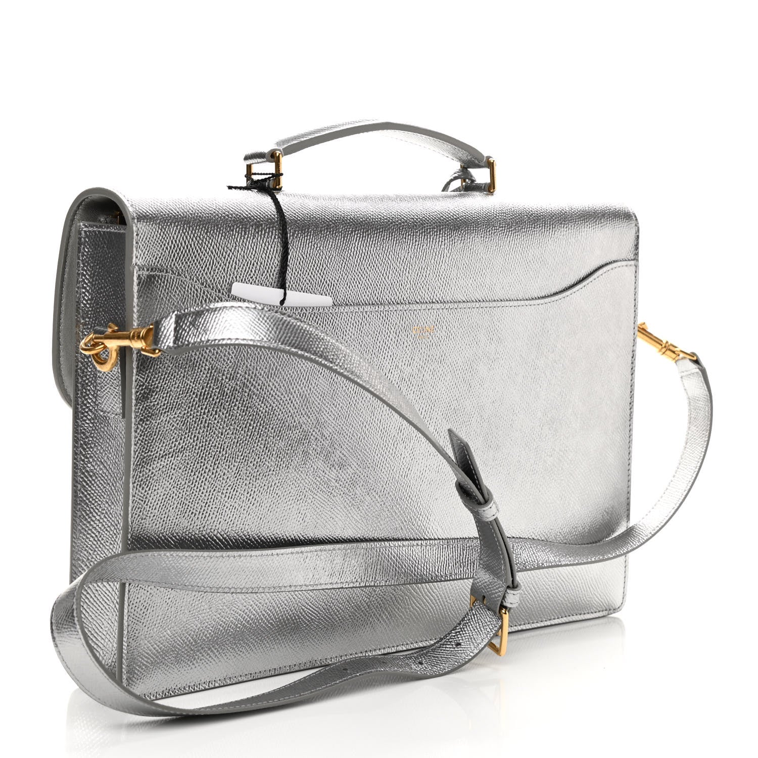 Celine Laminated Grained Calfskin Cartable Small Briefcase Silver 2 of 7
