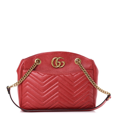 Gucci Calfskin Matelasse Medium GG Marmont Open Top Shoulder Bag Hibiscus Red 1 of 16
