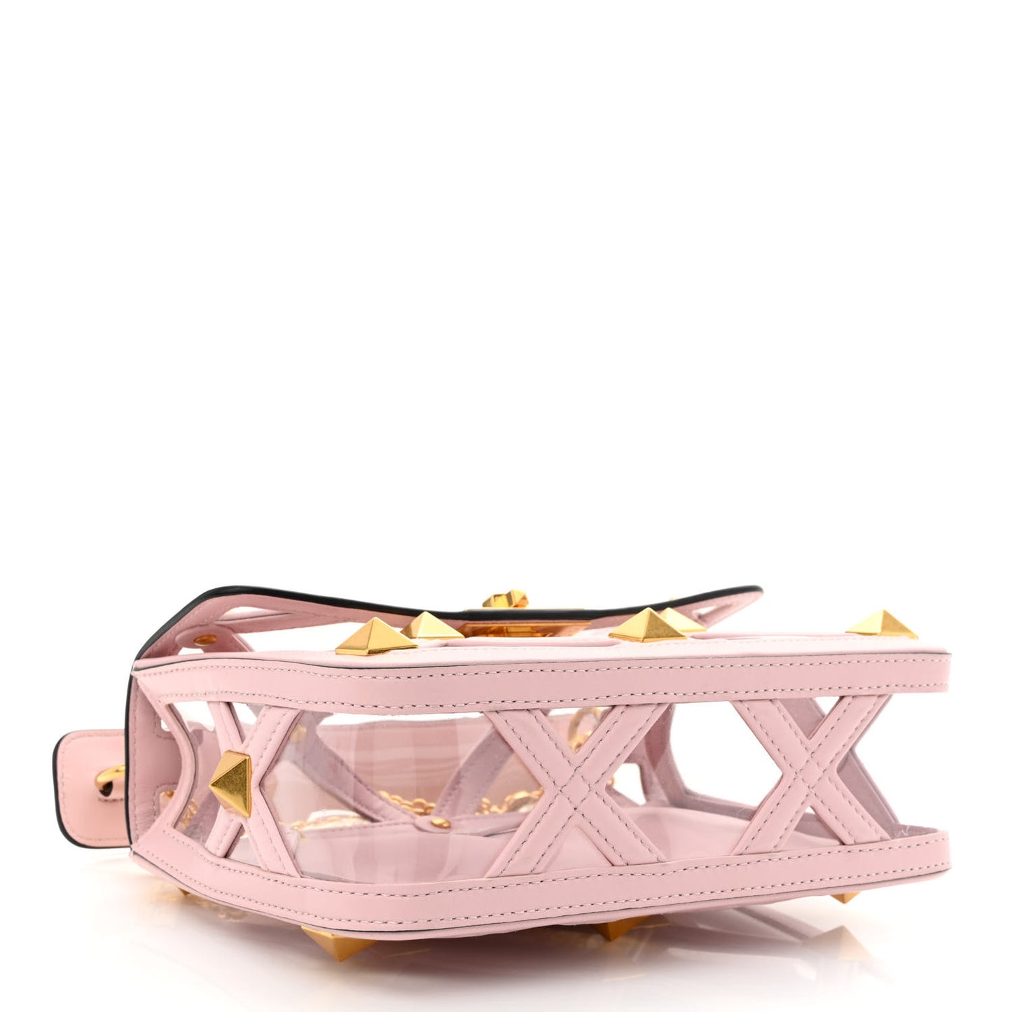 PVC Calfskin Medium Roman Stud Shoulder Bag Transparent Rose Quartz