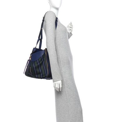 Loewe Canvas Calfskin Stripes Hammock Shoulder Bag Blue Red 2 of 13