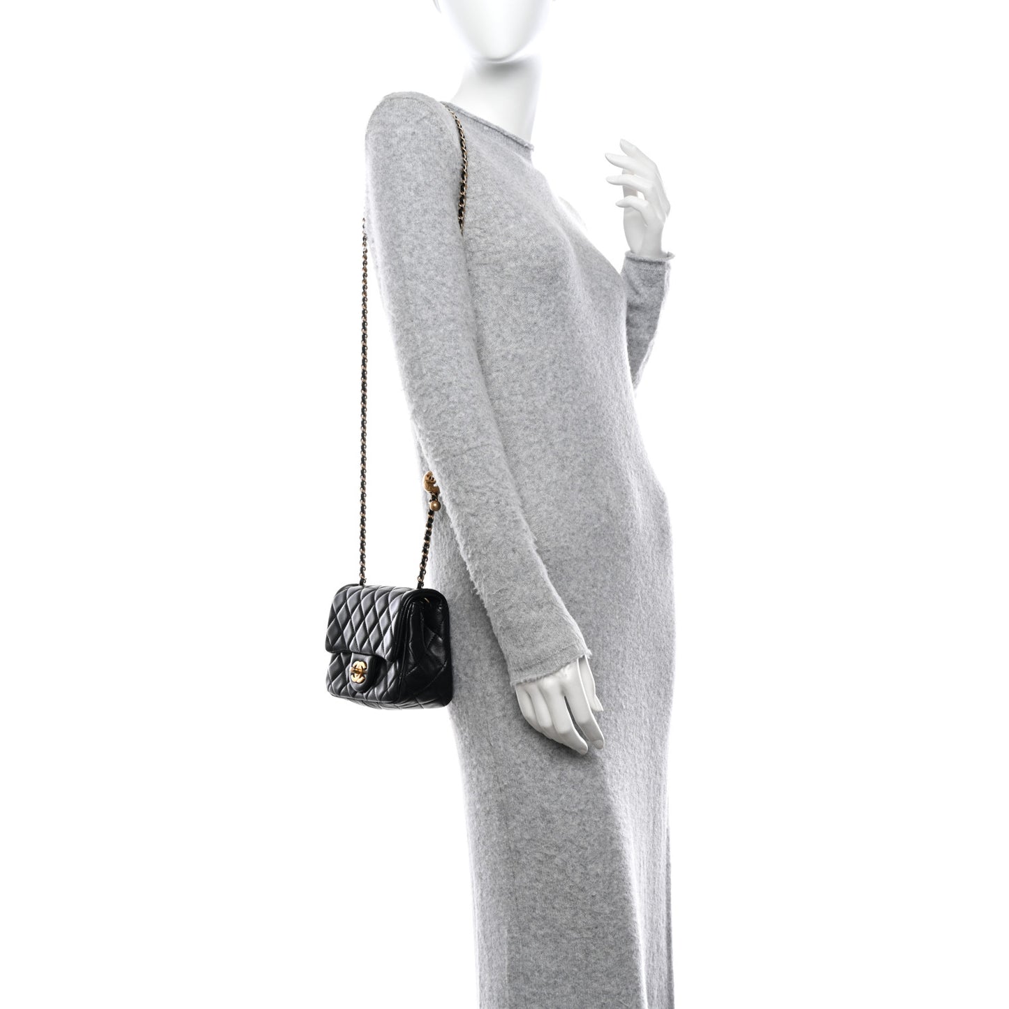 Lambskin Quilted Mini Pearl Crush Flap Black