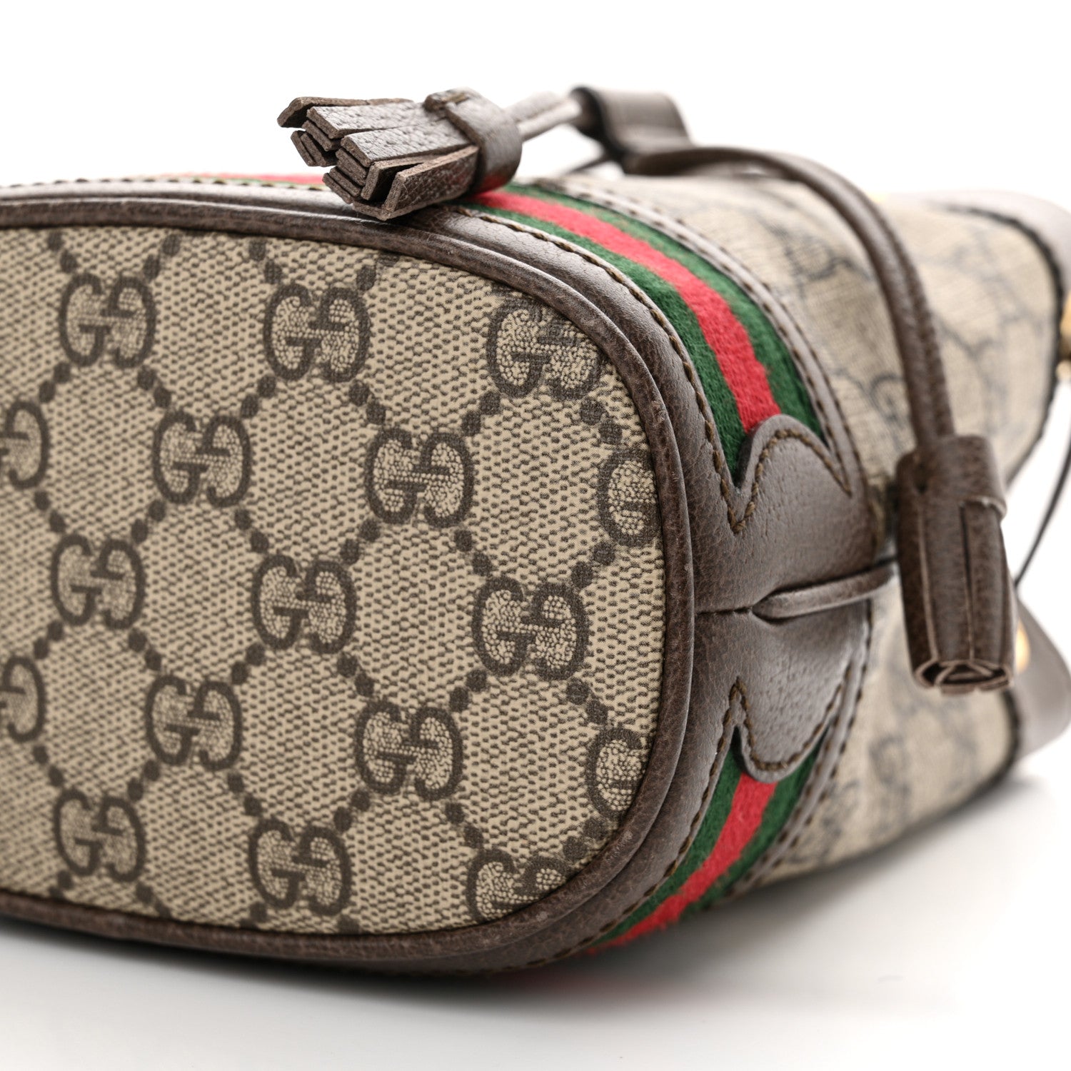 Gucci GG Supreme Monogram Web Mini Ophidia Bucket Bag Brown 10 of 11