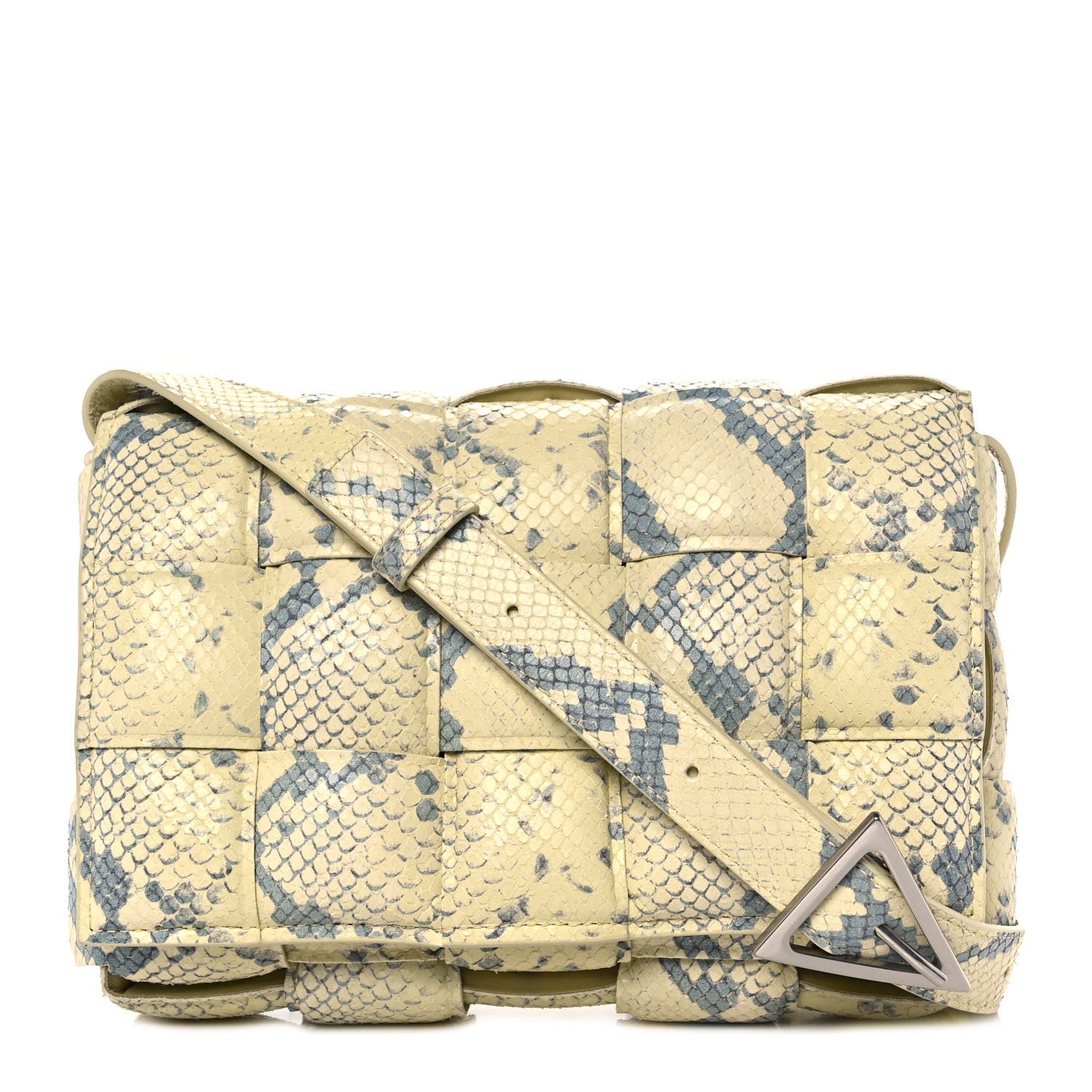 Bottega Veneta Goatskin Python Embossed Padded Cassette Crossbody Bag Kiwi Black Silver 1 of 8