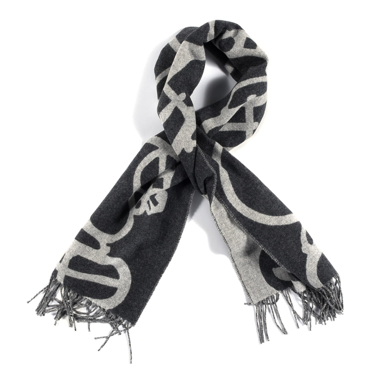 Hermes Cashmere Boucles et Camails Muffler Anthracite Gris Clair 1 of 3