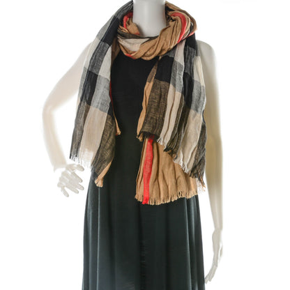 Burberry Silk Wool Mega Check Lightweight Scarf Camel 2 of 4