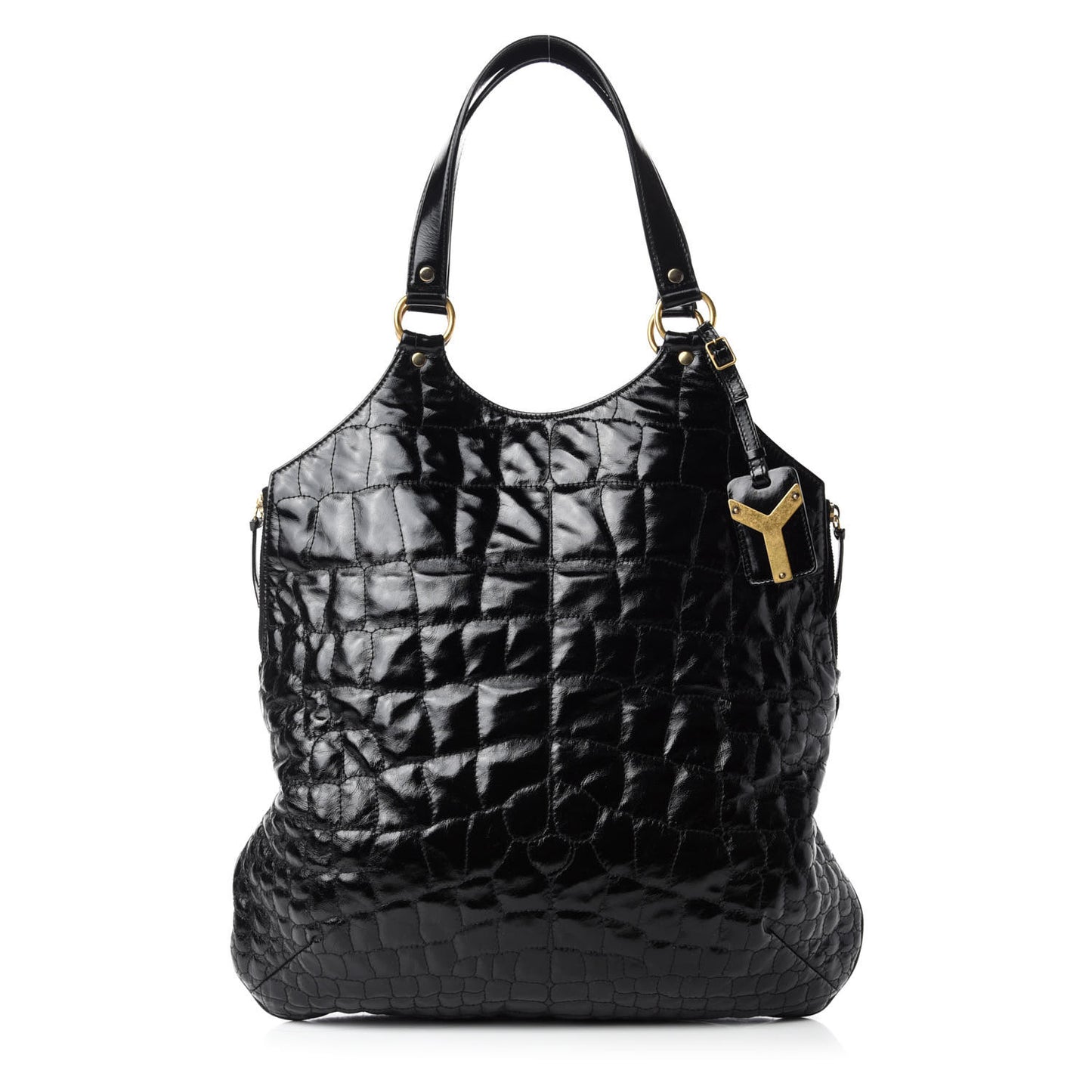 Patent Crocodile Embossed Tribute Tote Black